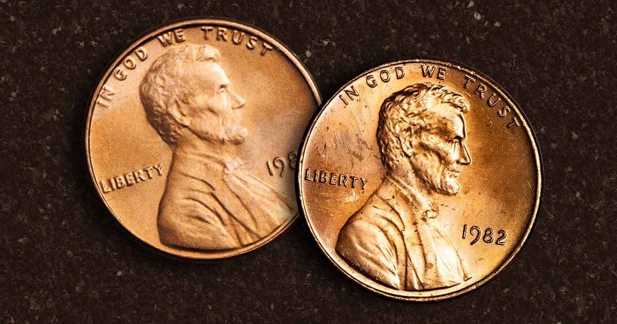 1982 penny mintage comparison showing relative production quantities from Philadelphia, Denver, and San Francisco mints